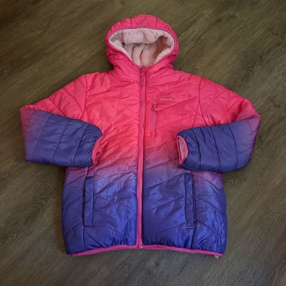 Eddie Bauer Deer Harbor Reversible Hooded Jacket Girls Size Large 14/16 Pink